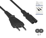 Захранващ кабел, евро щепсел тип C към C7, 0,75 mm², евро щепсел/IEC 60320-C7, VDE, черен, дължина 1,80 m, кутия DINIC